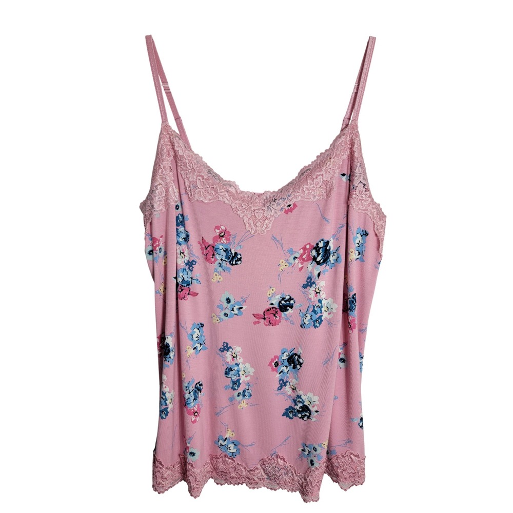 Lane Bryant Womens 22/24 The Lace Cami Pink Floral Adjustable Strap Tank Top